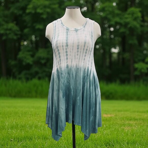 143 Story Tie Dye Tunic Dress Handkerchief Hem Boho Festival Cottage Oversized L - Picture 1 of 10